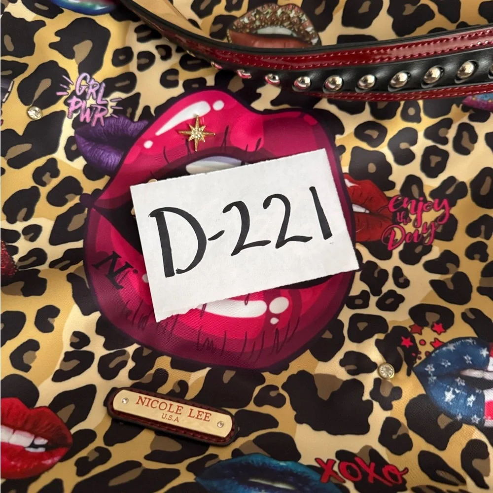 Nicole Lee Multicolor Lips and Leopard Hobo Bag